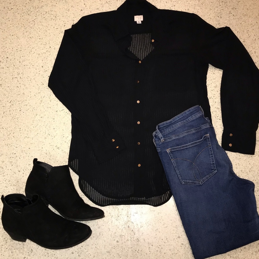 Black striped sheer blouse